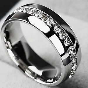 New Stainless Steel Crystal Fashion Wedding Band Ring